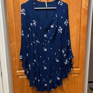 Free People Floral Navy Blue Dress